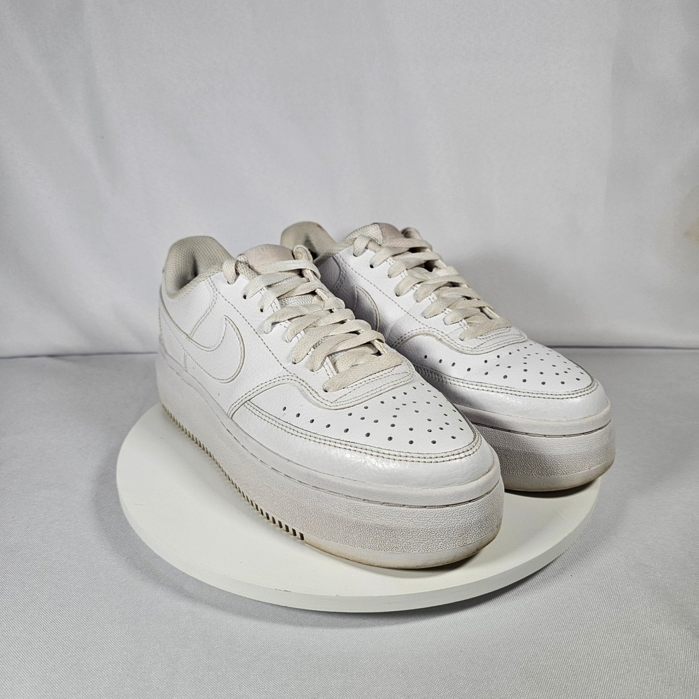 Nike Court Vision Low Platform Womens 9.5 White‎ Leather Sneakers Shoes